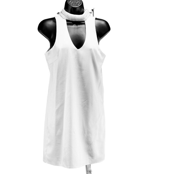 LULUS Women's Dress White Sleeveless Pearl Embellished Neckline Stretch Size XS - Picture 2 of 16